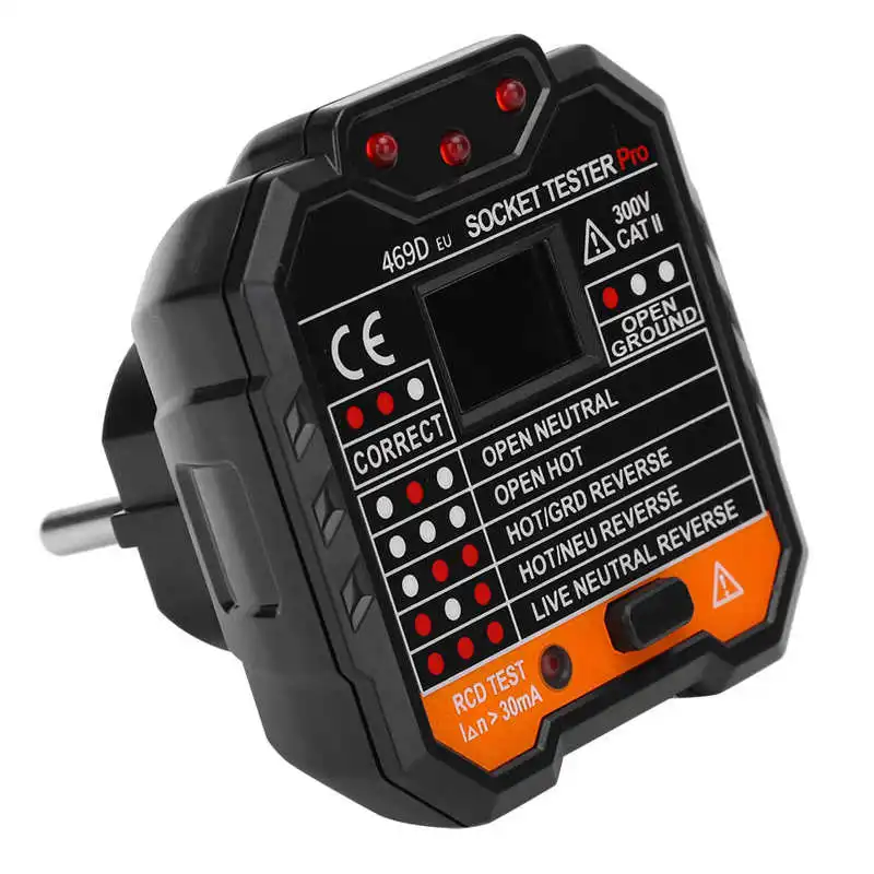 

Electric Mains Fault Checker Socket Tester with Digital Display EU Plug 48 to 250V 45 to 65Hz