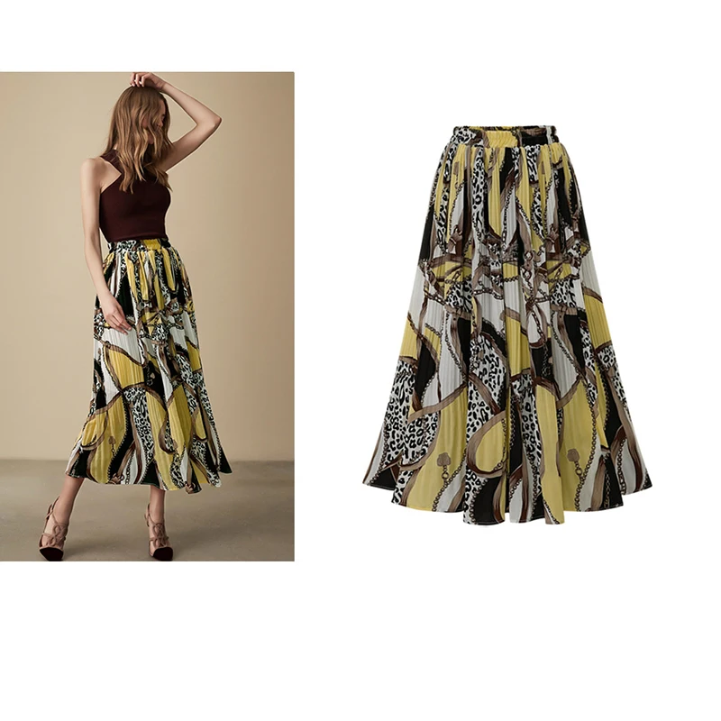 Атласная Юбка плиссированная Американская Одежда шелковая Осенняя женская