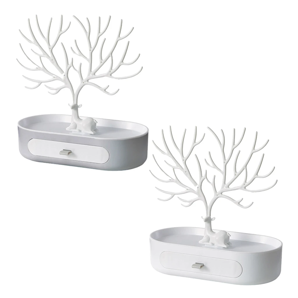 

2 Pcs Jewelry Deer Tree Stand Display Necklace Earring Holder Home Decor