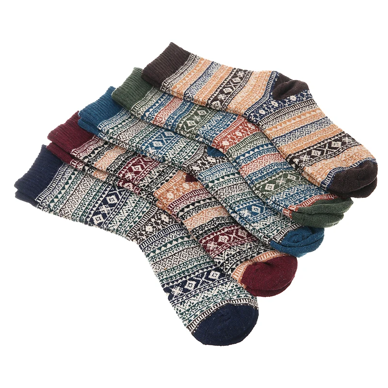 Calcetines térmicos para hombre y mujer, medias gruesas de lana suave y cálida, estilo nórdico, 5 pares
