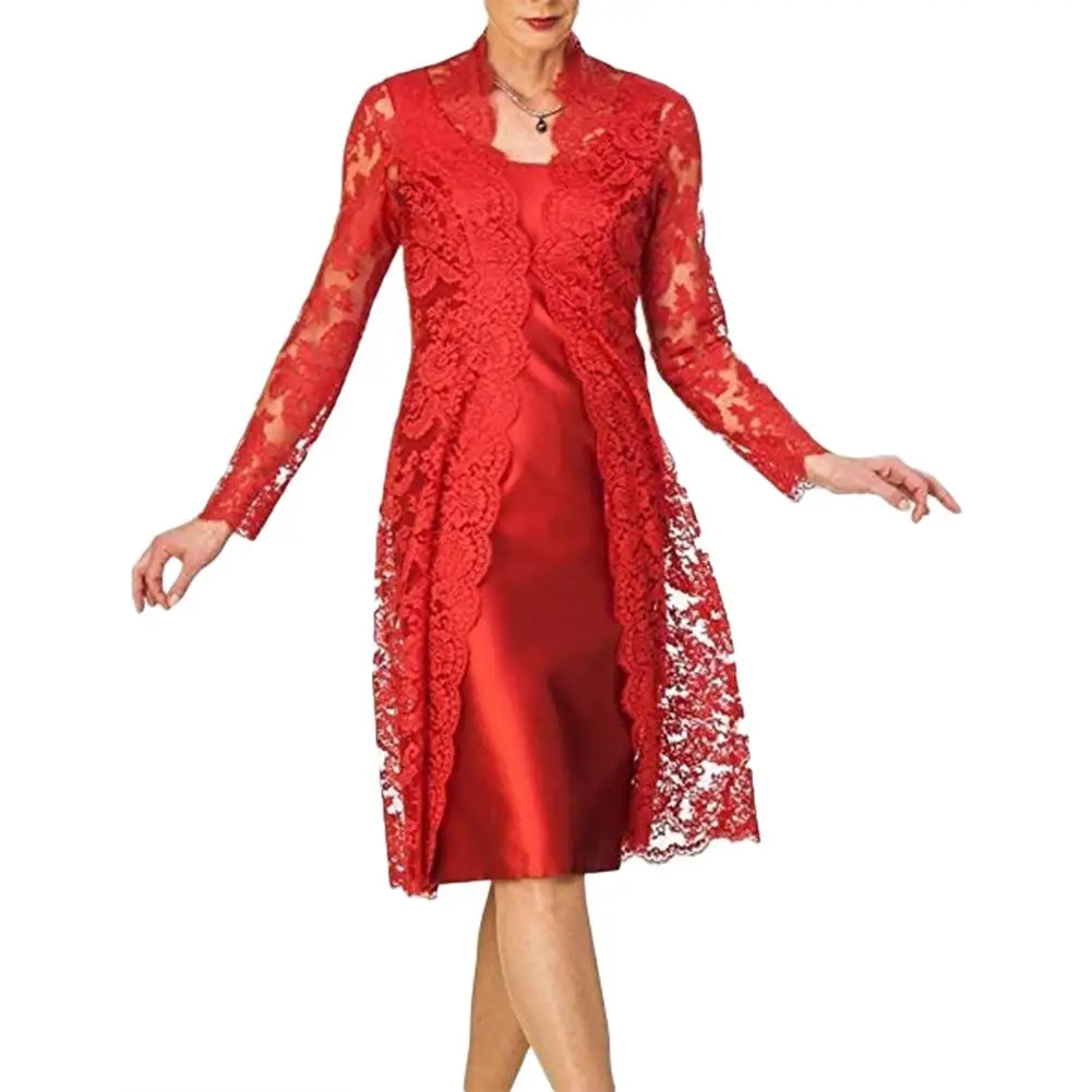 Женское кружевное платье из двух предметов элегантное однотонное
