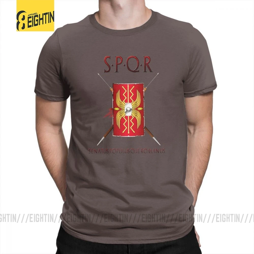 SPQR футболки, хлопок, Классическая футболка с коротким рукавом, новинка, Круглый ворот, мужские футболки, большой размер, принт, дышащие, Новинка - Цвет: Коричневый