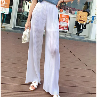 HOT SELLING miyake fashion solid pleated  straight pants pockets  lenghth pants IN STOCK