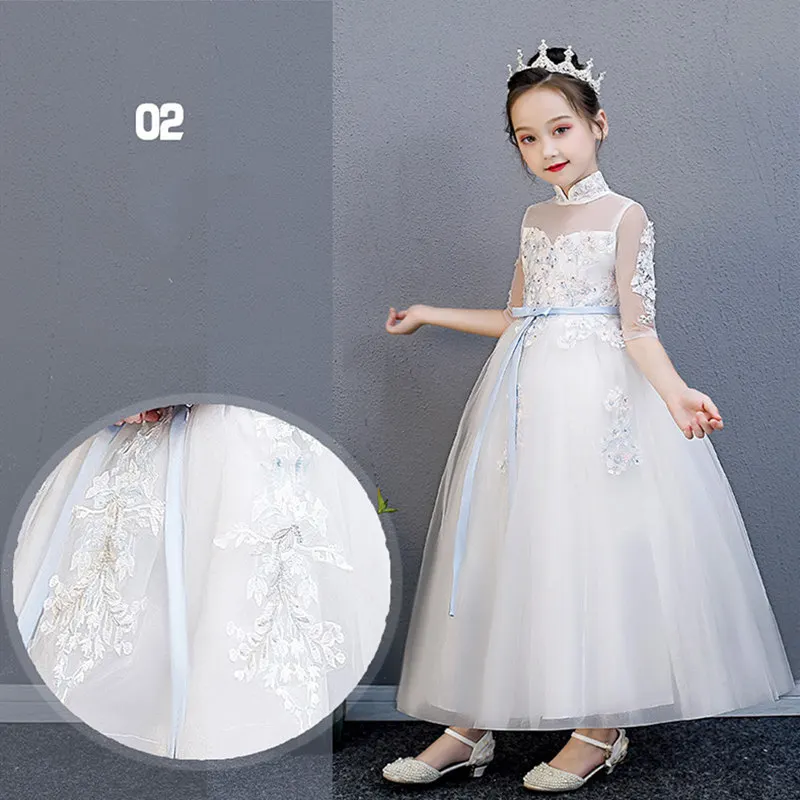 Кружевное платье с вышивкой и аппликацией маленькое свадебное принцессы высоким