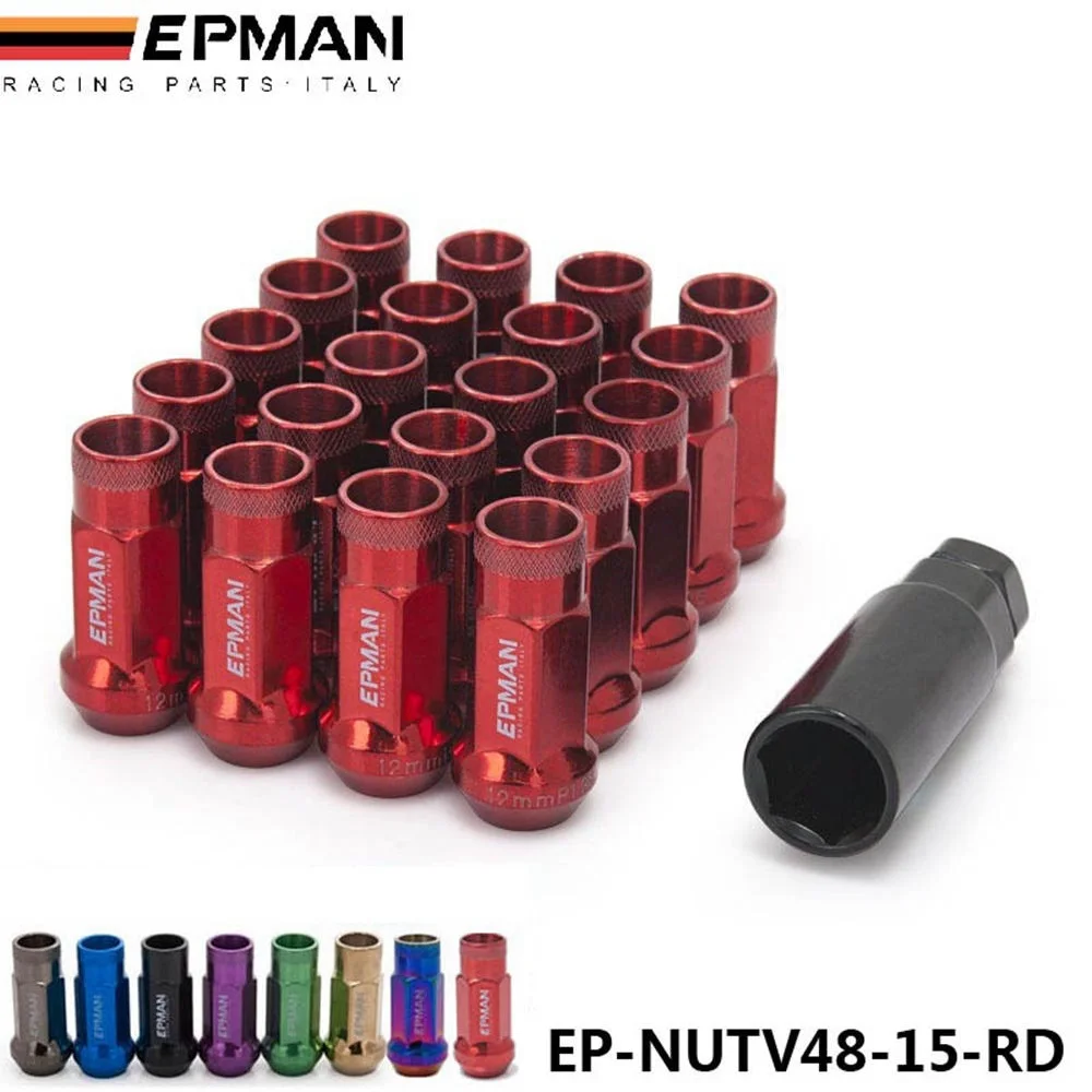 

MT V48 Auto Steel Acorn Rim Extended Open End Wheel Racing Lug Nuts With One Key M12X1.5 20pcs EP-NUTV48-15