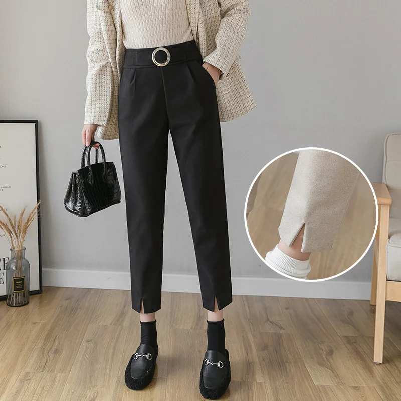 Женские теплые штаны-шаровары KINOMI повседневные шерстяные брюки с круглым поясом