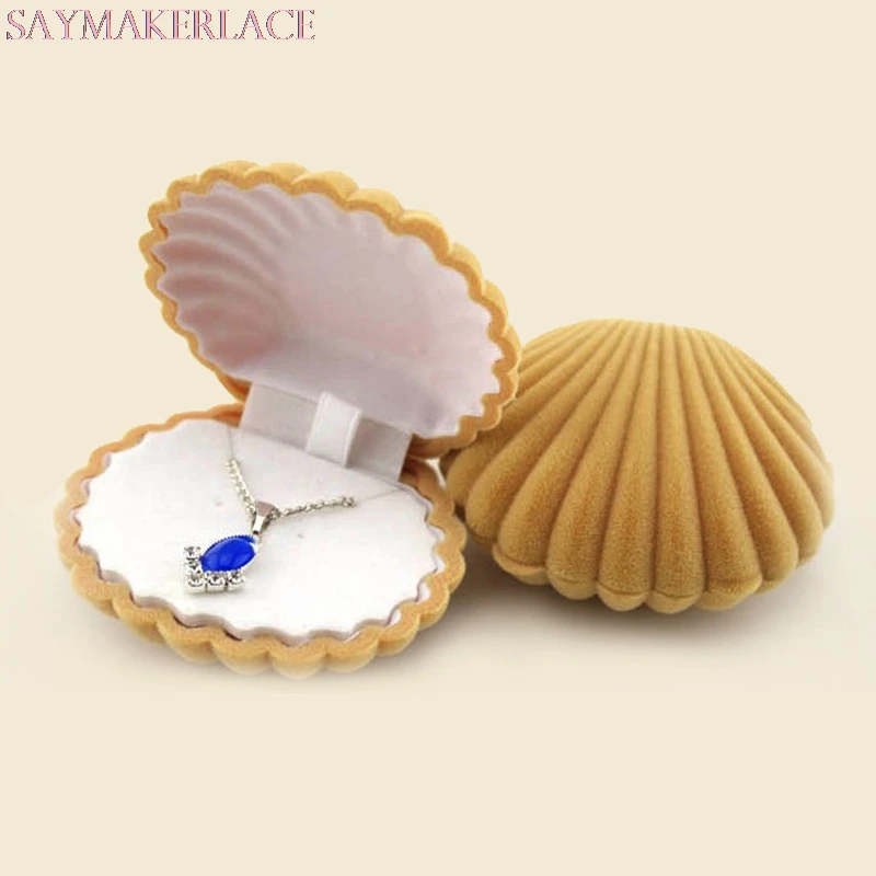 

Fashion Jewelry Box Colorful Shell Velvet Container Boxes Holder For Wedding Engagement Ring Earrings Necklace Display Gift