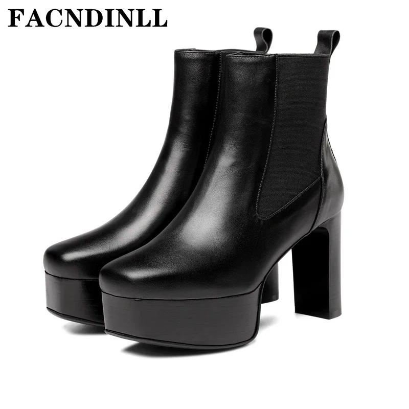 

Brand Women Shoes 2021 New Arrival Genuine Leather High Heels Thick Platform Black Beige Dress Office Lady Working Shoes Boots