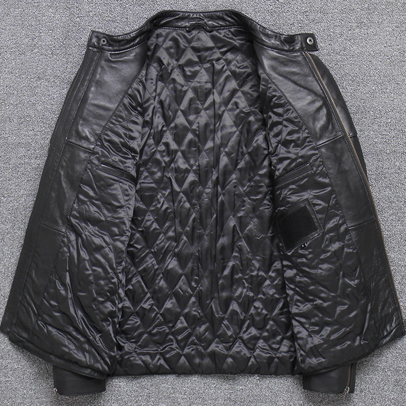 thick lining Распродажа Классическая мотоциклетная кожаная куртка, модное мужское пальто из натуральной кожи, зимняя теплая тонкая овечья кожа Beckham - Цвет: thick lining