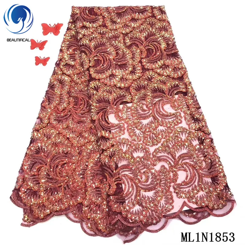 

BEAUTIFICAL nigerian afrcian party french lace fabrics quality sequin tissu dress sewing net lace material embroidery ML1N1853