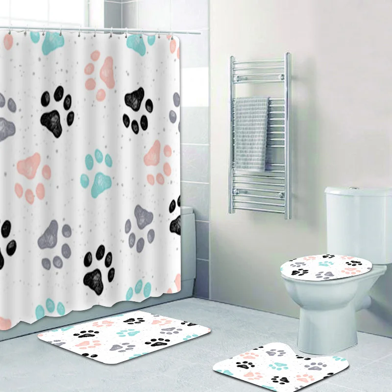 Стильная абстрактная занавеска для душа с узором в виде лап собаки и ковер милые