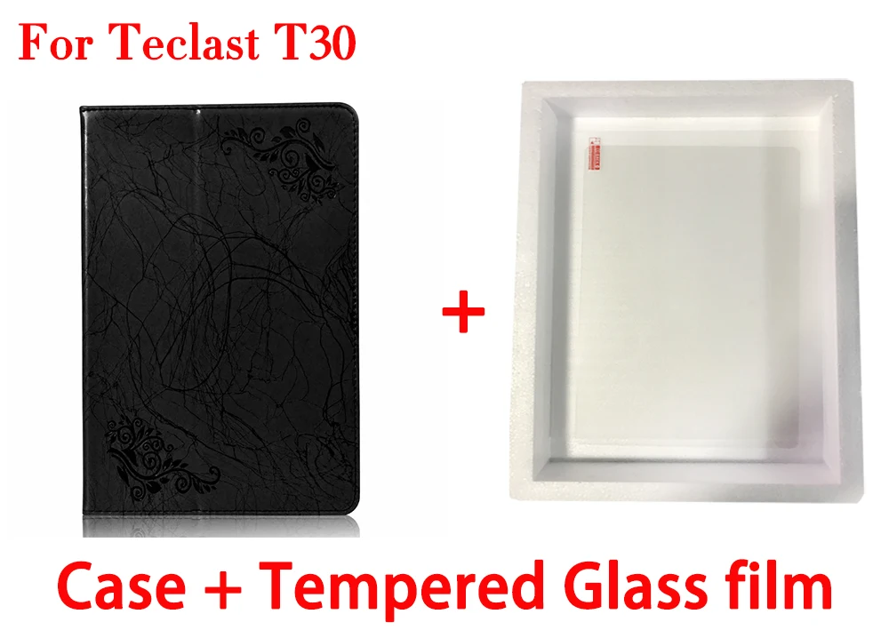 black-Tempered film Чехол с принтом для Teclast T30 10," планшетный ПК Стенд защитный чехол из искусственной кожи для Teclast M30+ стилус - Цвет: black-Tempered film