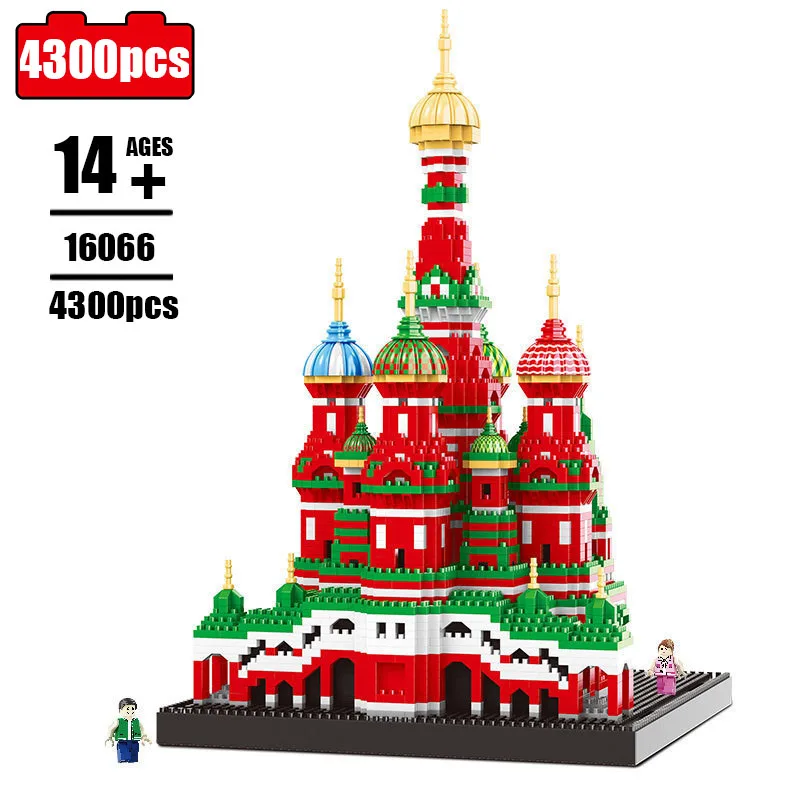 

Mini Diamond Building Blocks Architecture Bricks Toy Saint Basil's Cathedral Taj Mahal Compatible City Gifts for Children