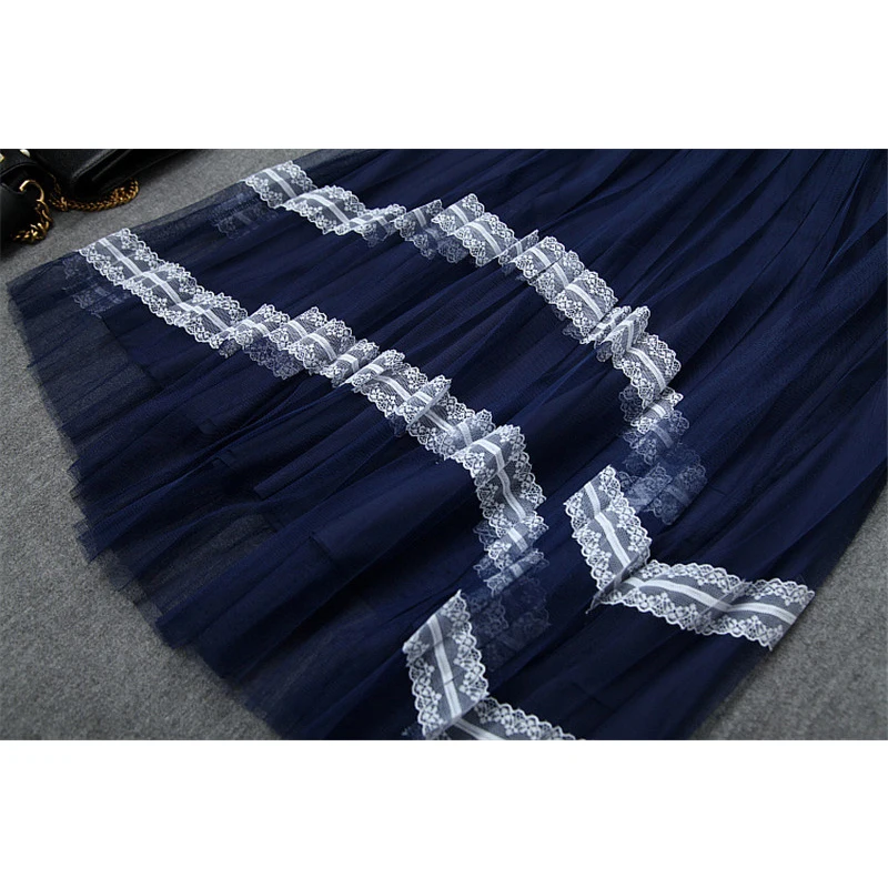 

Brand Fashion Summer Runway Suit 2Piece Set Women Designer Short Sleeve Color Block Lace Top and Skirt Matching Set Party Outfit
