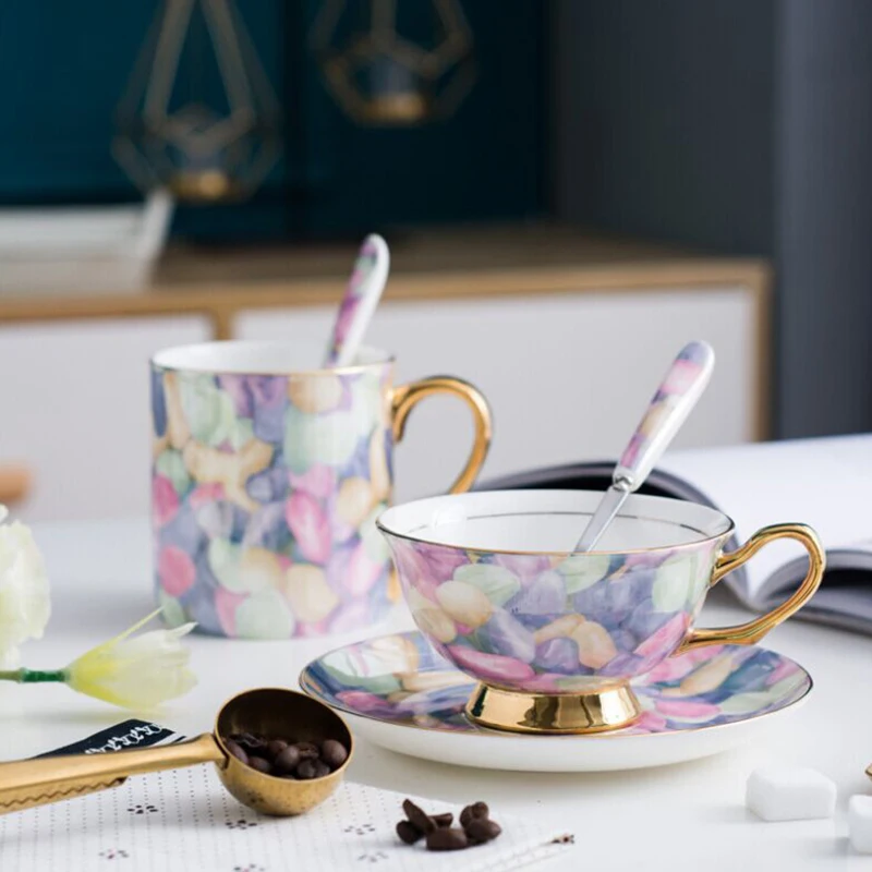 Кофейные чашки из костяного фарфора наборы цветных цветов керамические чайные и