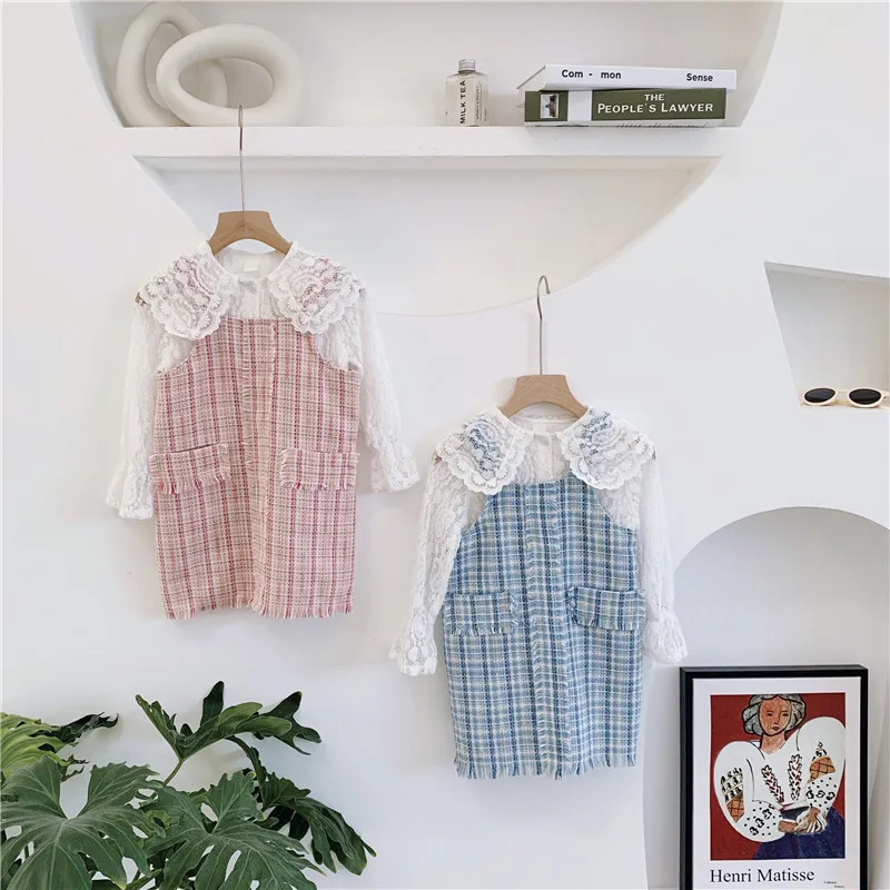 2019 Новое поступление Осеннее хлопковое клетчатое платье принцессы без рукавов в