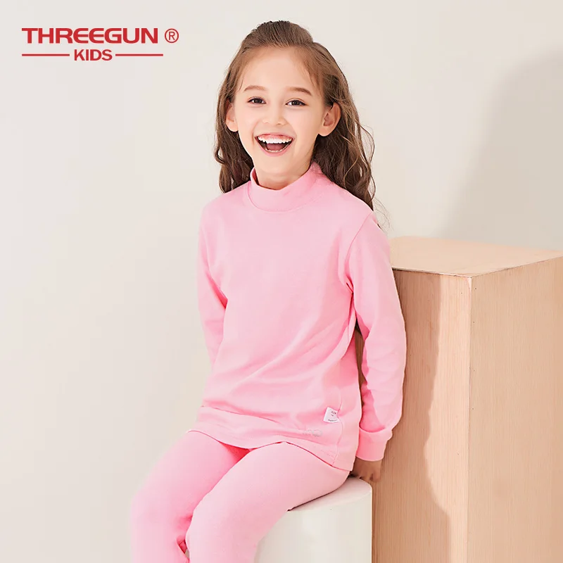 THREEGUN KIDS длинное термобелье; Детские Зимние хлопковые мягкие подштанники для мальчиков и девочек; одежда для сна с высоким воротом