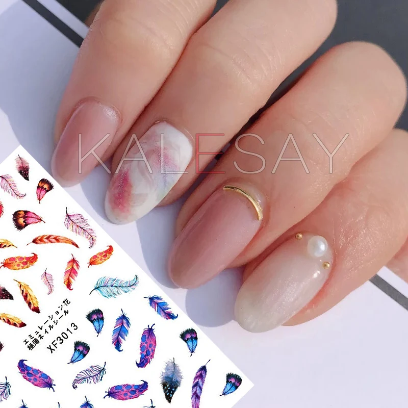 Роскошные 3D наклейки для ногтей в виде перьев украшения дизайнерские маникюрные