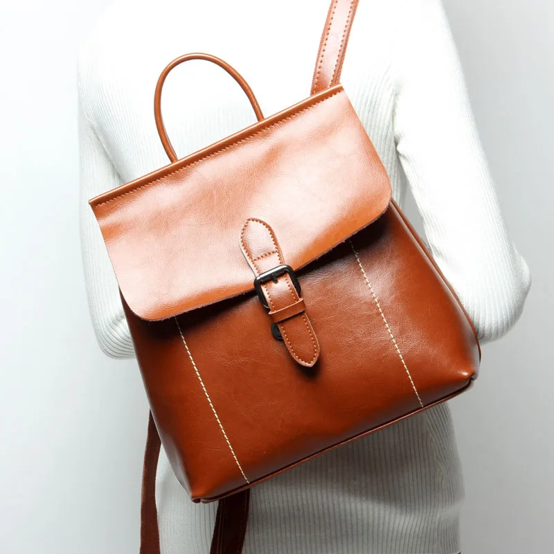 

Brand New Female High Quality Softshell Leather Backpack For Youth Girls School Bookbag Retro Buckle Satchel Brown Black Bag