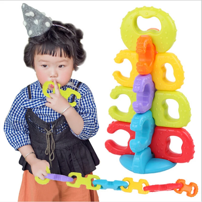 

New Baby Teehter Teeth Gift Toys Food Grade Silicone Baby Teething Chew Charms Colorful Jenga Toys BPA Free DIY Baby Teething