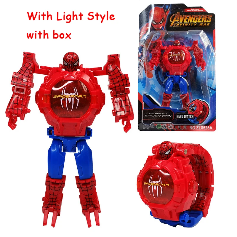 Spiderman B boxed Мультфильм робот часы игрушки деформации Мстители дети трансформации Супер Герои Капитан Америка Железный человек наручные часы фигурка игрушка - Цвет: Spiderman B boxed