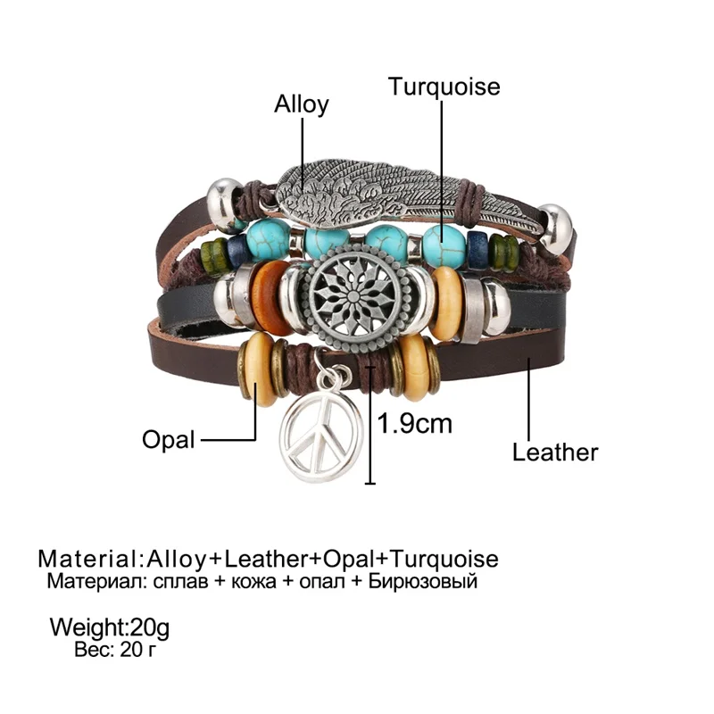 

IFMIA New Vintage Wing Leather Bracelet for Men Woman Fashion Black Color Multiple Braided Bracelets Jewelry Gift Wholesale