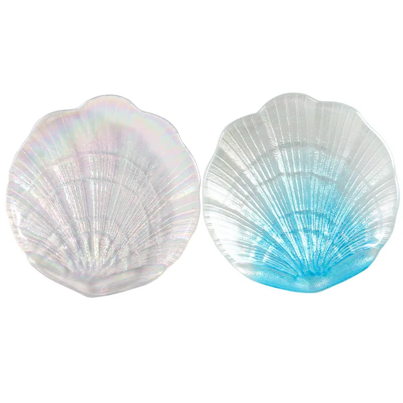 

Creative colorful glass plate home ion plating sea shell fruit plate European style tray snack ornaments