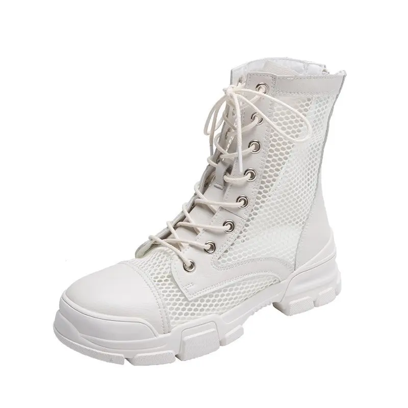 

MPD Women Hollow Out Ankle Martin Boots Ladies Solid Street Style Platform Thick Sole Trend Short Boots Zapatos Para Mujer