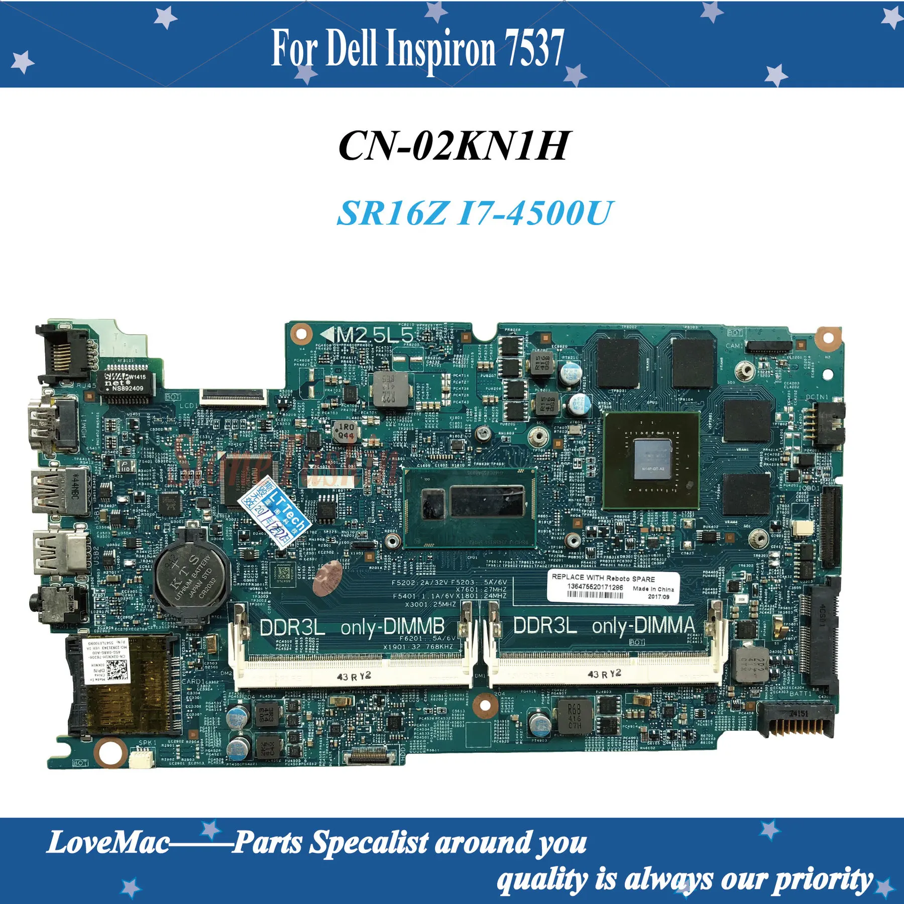 

Высокое качество CN-02KN1H для Dell Inspiron 7537 Материнская плата ноутбука 2KN1H DOH50 ПРБ: KJ7NX SR16Z I7-4500U GT750M 2 гб тестирование