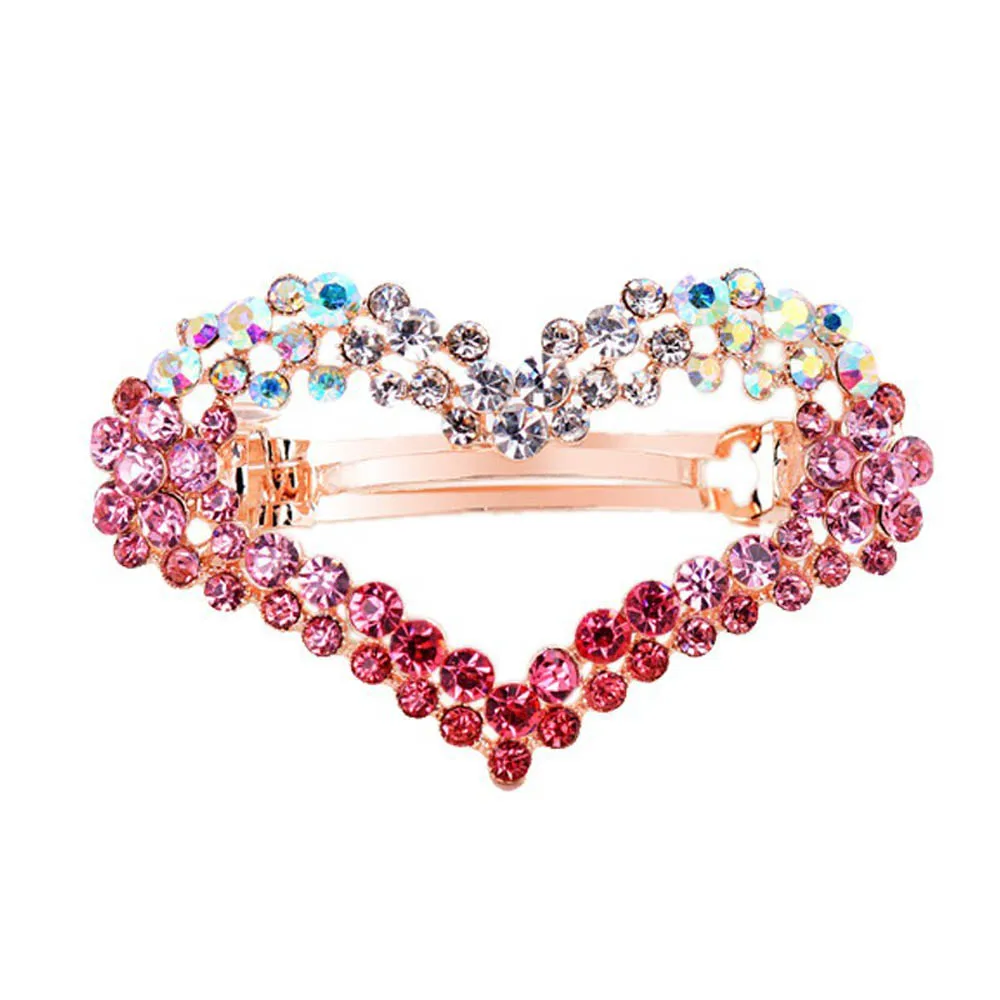 

1 Pcs Colorful Heart Rhinestone Gradient Color Hair Clip Glitter Hollow Alloy Spring Clip Girls Headwear Fashion Sweet Barrette