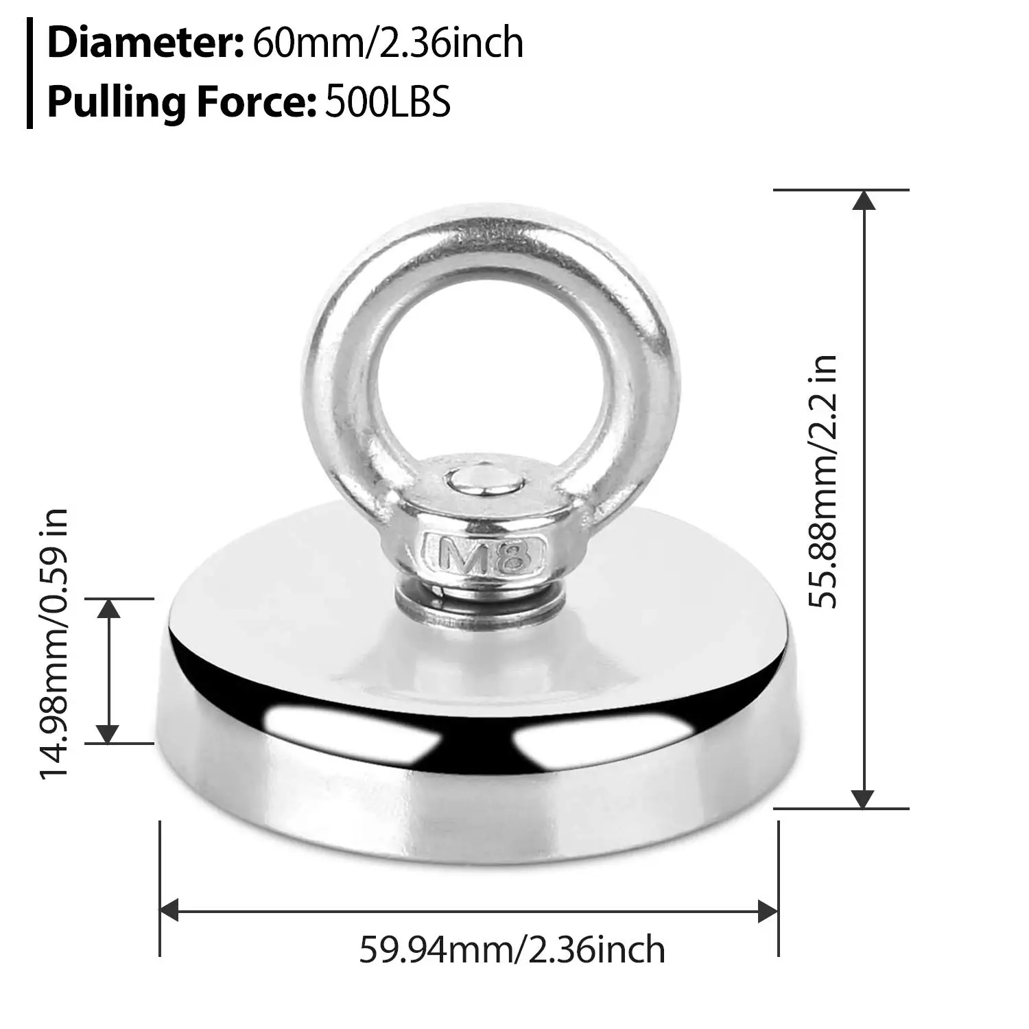 

Рыболовные магниты 0-500 фунтов, сверхмощный круглый неодимовый редкоземельный магнит с потайным отверстием Eyebolt для ма