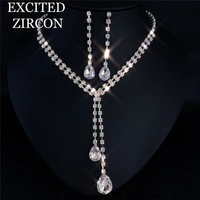 royal blue white crystal bridal jewelry set rhinestone water drop necklace earrings women wedding jewelry set attend party