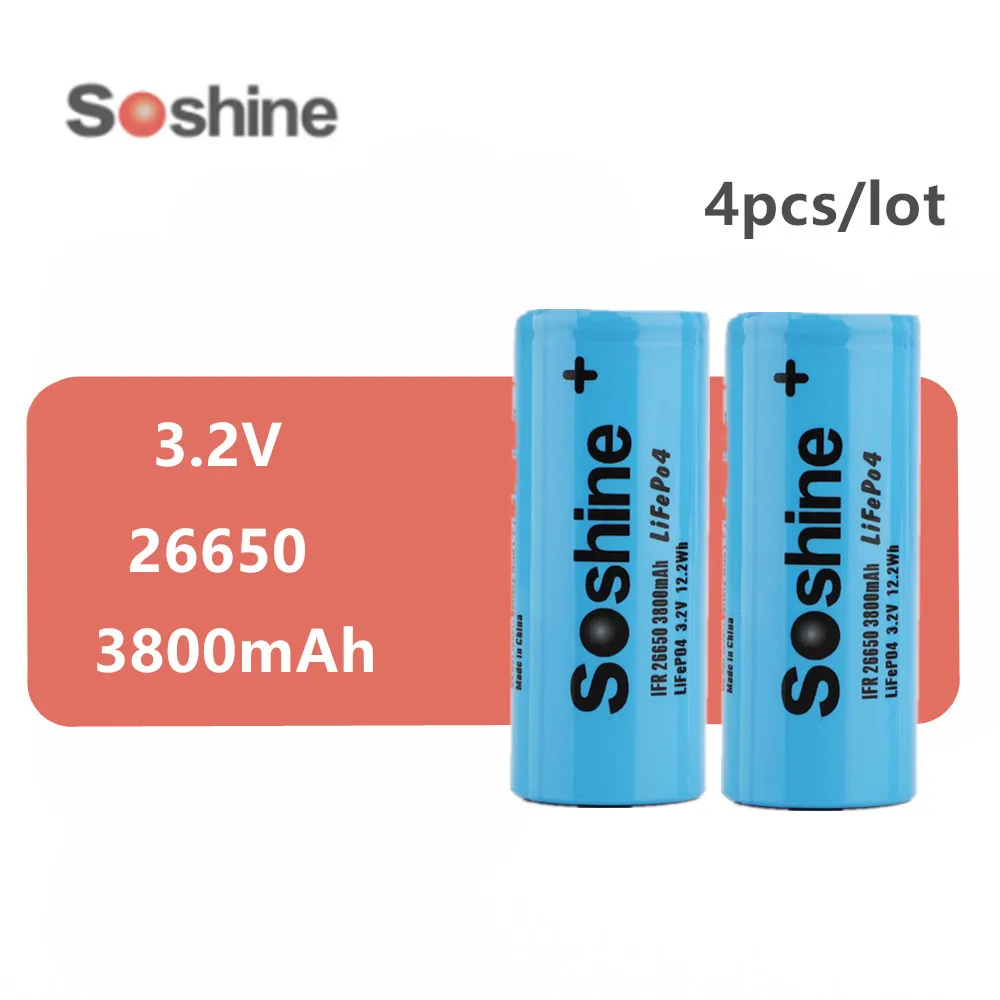 4 шт. soshine Новая батарея 26650 3800 мА/ч 3 2 в аккумуляторная LiFePO4 12 Вт/ч | Электроника
