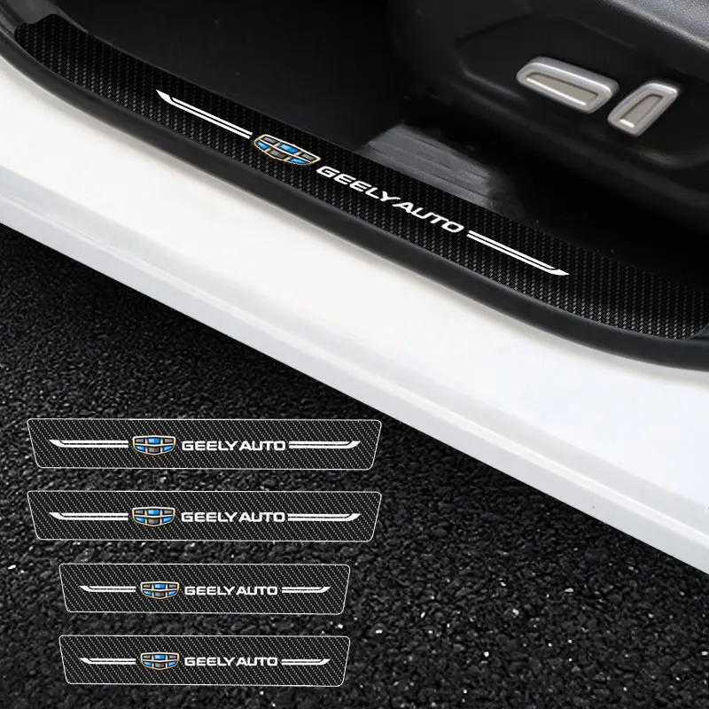 

Car Door Threshold Scuff Plate Carbon Fiber Sill Protector Stickers For Geely Auto Logo Door Entry Pedal Guards