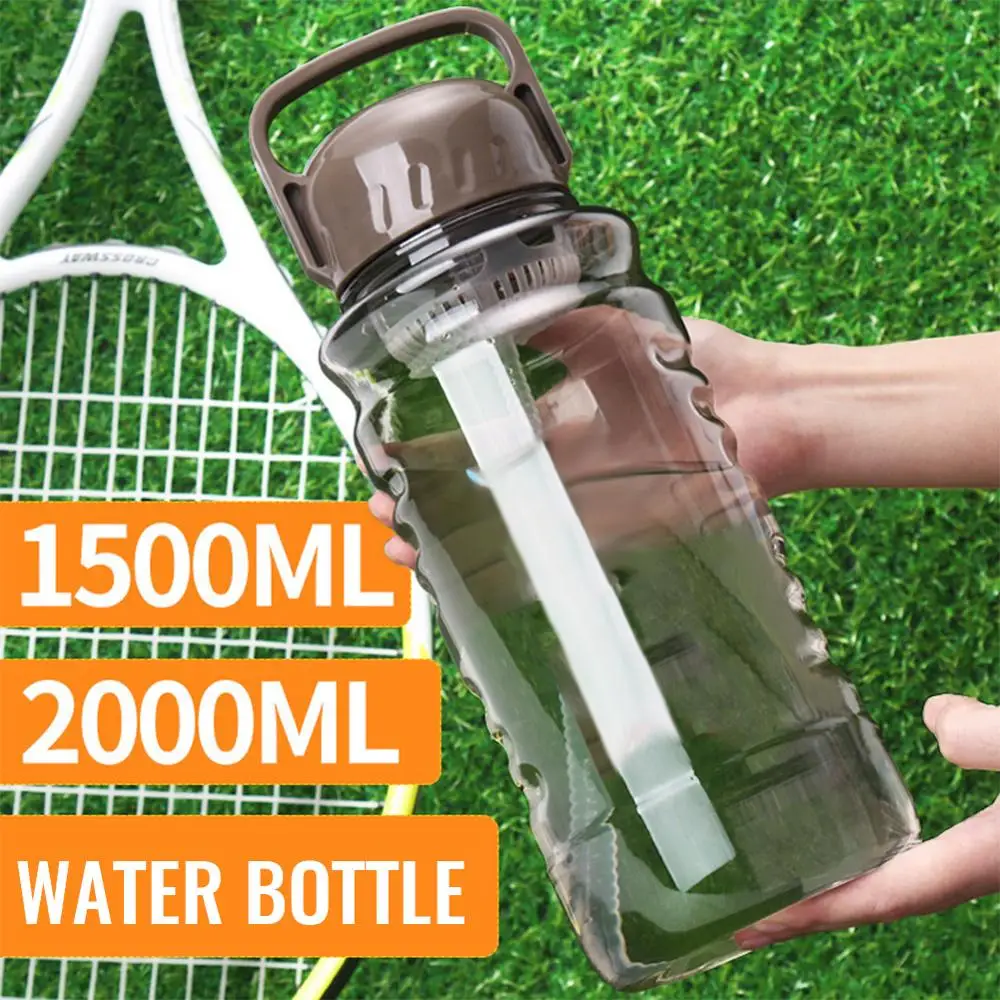 Portable Water Bottle With Straw Gym Drink BPA-Free Sport High-Capacity 1500/2000ML Kettle For Hiking Travel Cycling | Дом и сад