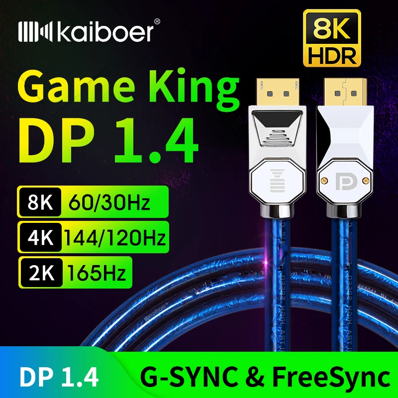 Кабель KAIBOER для порта дисплея 1 4 8K 4K HDR 165 Гц 60 фотоадаптер видео ПК ноутбука ТВ DP 2