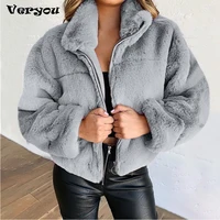2021 winter women hoodie warm long sleeve fleece jackets crop tops zip up punk outwear coats with pockets large size short coat