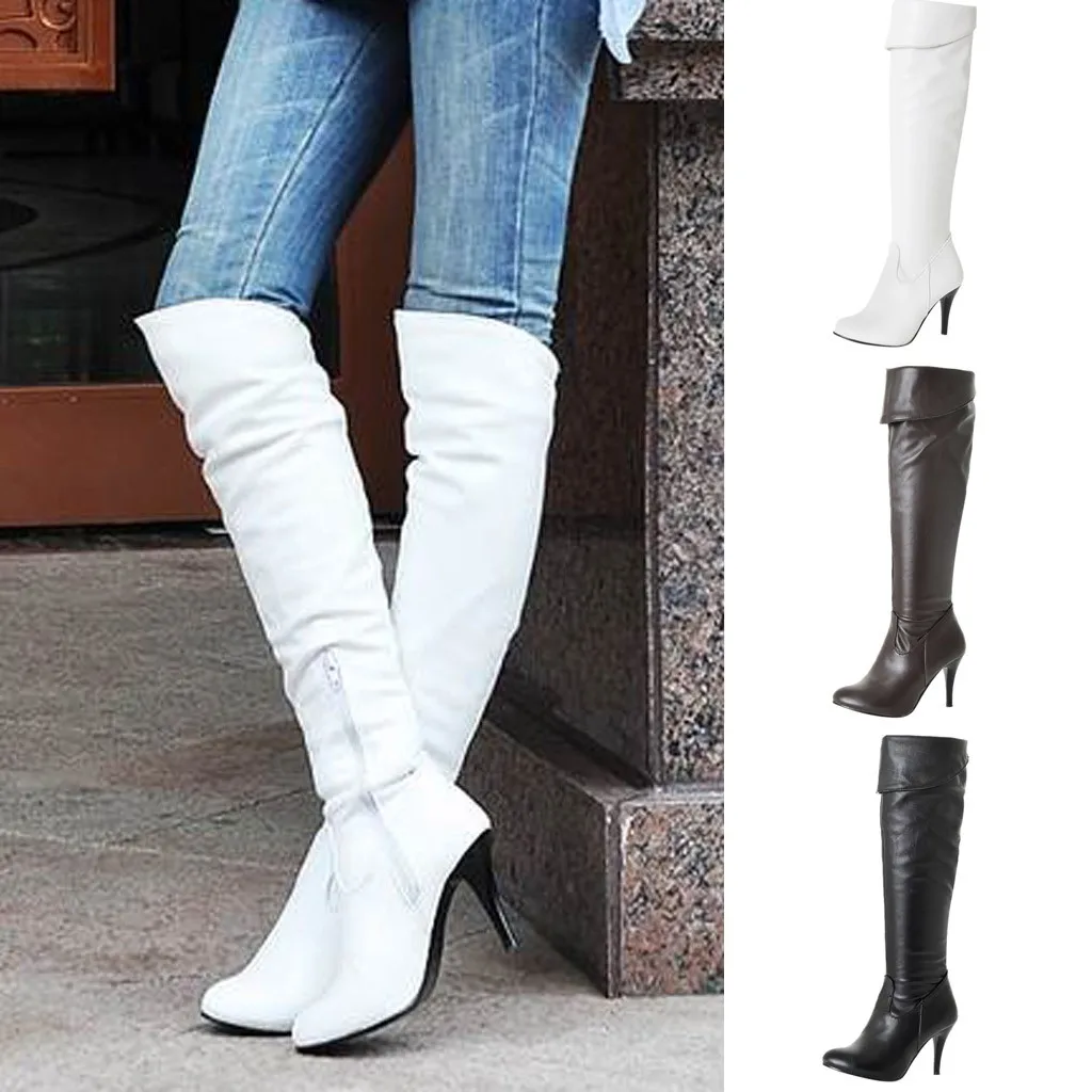 JAYCOSIN/женские сапоги модные ботфорты на тонком высоком каблуке зимние высокие