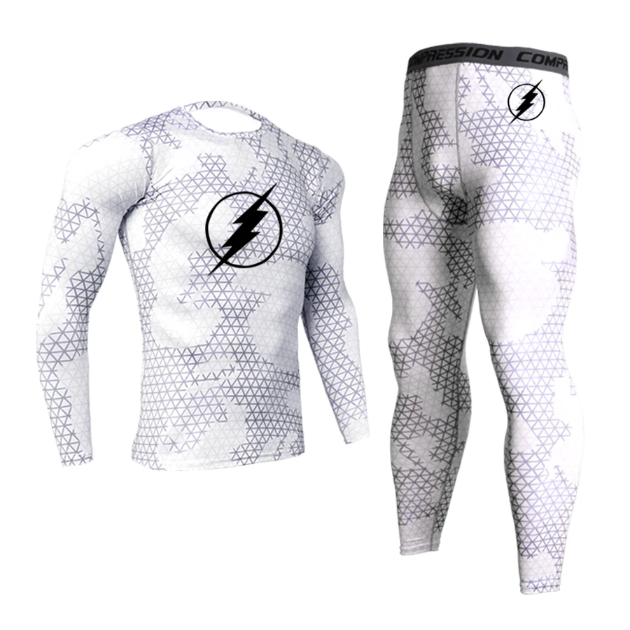 

Men Running Sportswear Training Kit Compression Clothing T-Shirt Lightning Print Set Gym Jogging Leggings Tracksuit 4xl