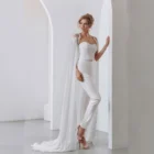 Женский Свадебный комбинезон, элегантный длинный накидка из тюля, без бретелек, с аппликацией, 2021