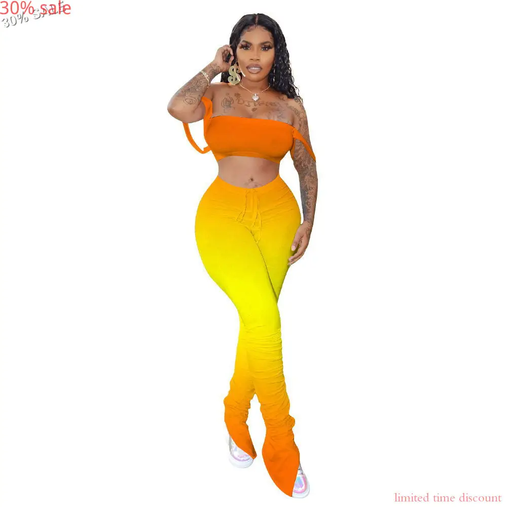 Комплект леггинсов в складку Модный летний наряд укороченный топ градиентного