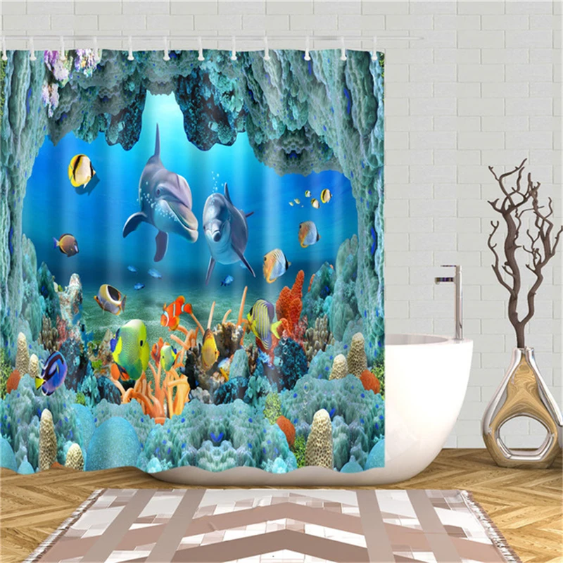 Пляжная занавеска с изображением рыб и морского дна принтом дельфина для душа