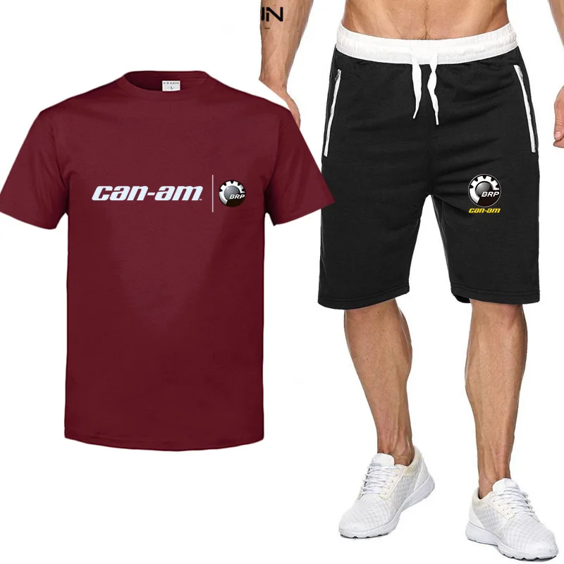 

2021 Summer Men's Brp Can-Am Motorcycle T-Shirt Set 2-Piece Hip Hop High Quality Cotton Printed Short Sleeve + Shorts Suit