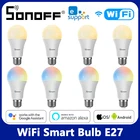 Умная лампа SONOFF E27 с Wi-Fi, светодиодный ночсветильник с таймером и регулировкой яркости, RGB, CW, лампа с дистанционным управлением через приложение EWelink, Alexa, Google, голосовое управление
