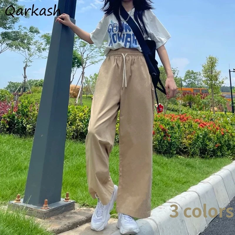 

Брюки женские повседневные однотонные с эластичным поясом, универсальные базовые минималистичные брюки в стиле Харадзюку для студентов, К...