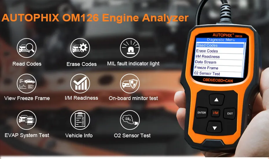 Autophix OM126 Автомобильный сканер полный OBD2 сканер анализатор двигателя для OBD 2 ODB автомобильный диагностический инструмент