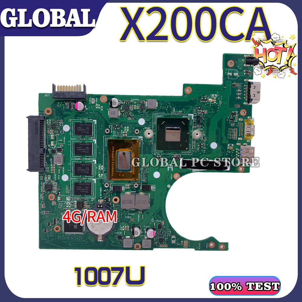 

KEFU Notebook Mainboard CPU/1007U 4GB-RAM For ASUS X200CA X200C Laptop Motherboard Main Board 100% Test OK UMA