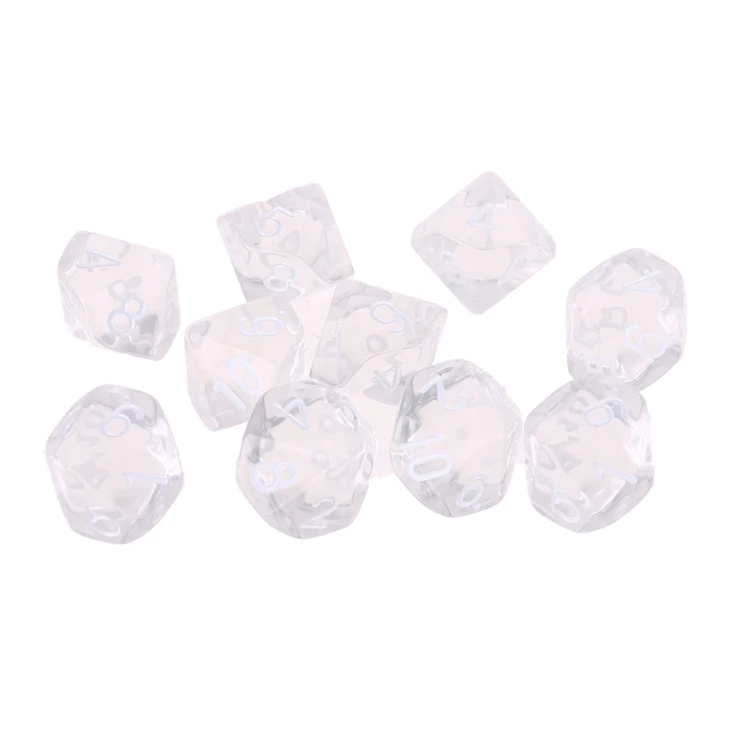 

10pcs/set Acrylic Polyhedral Dice Transparent Colors 10 Sided Dices Table Board Playing Game for Bar Pub Club Party
