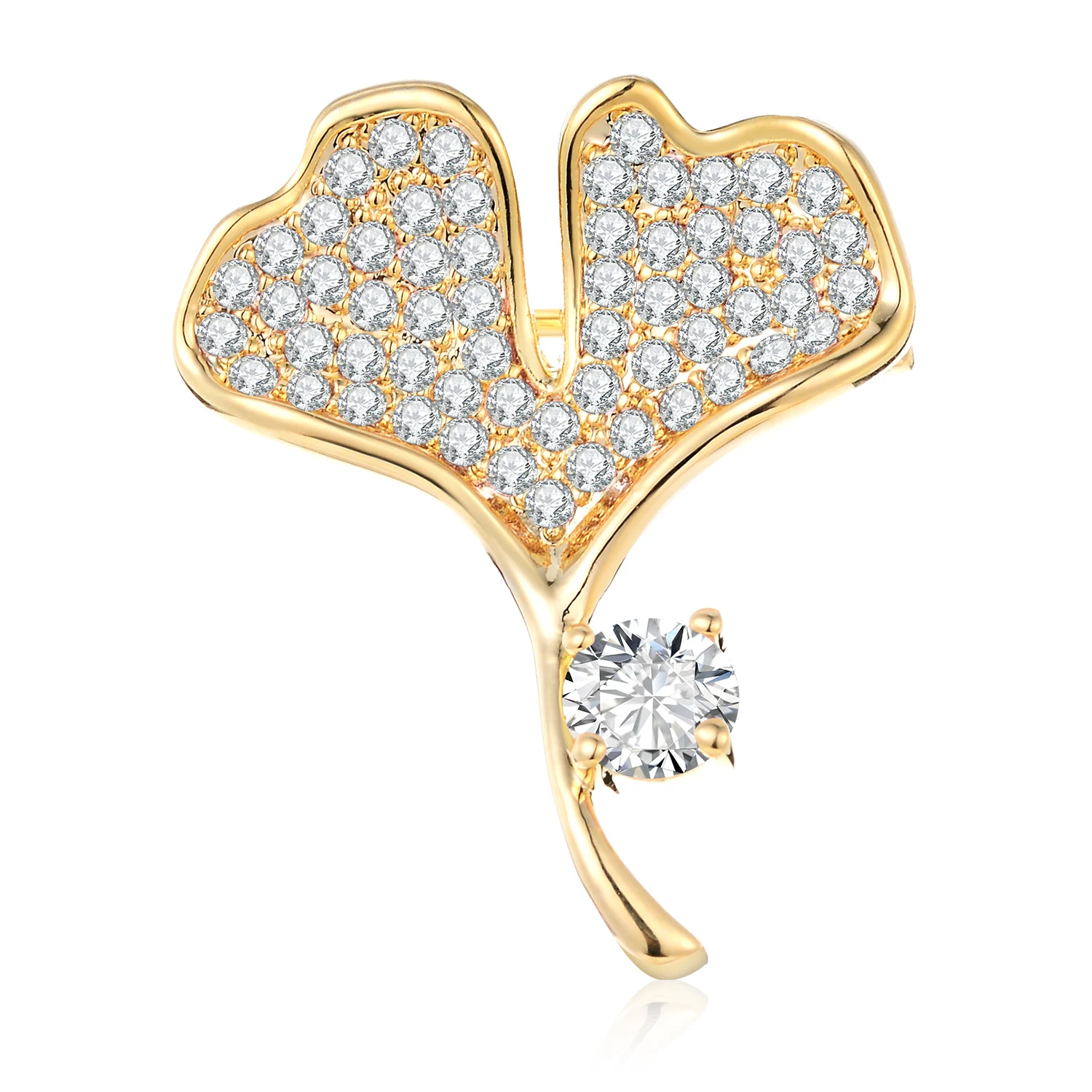 Женская Брошь гинкго билоба милая Медная брошь с белым и розовым цирконием