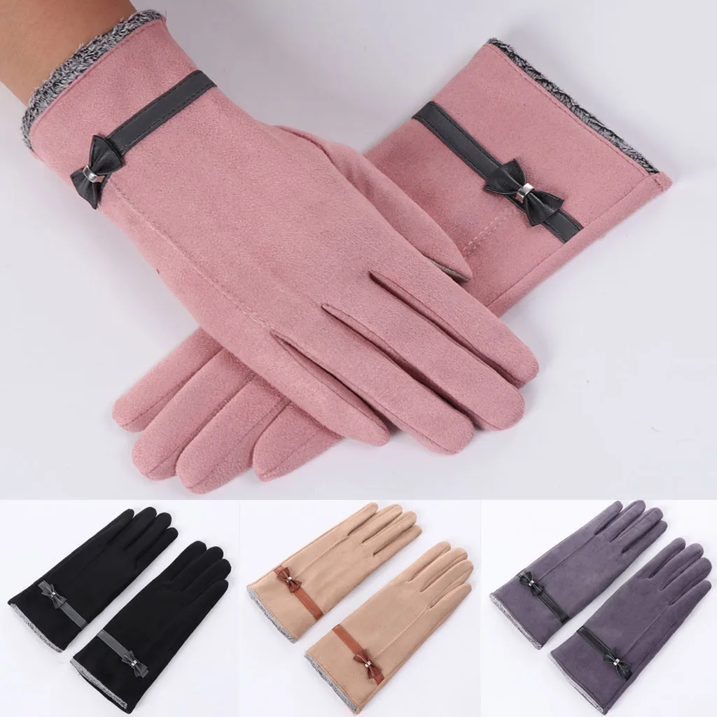 Элегантные женские зимние перчатки с теплым бантом теплые флисовые утепленные